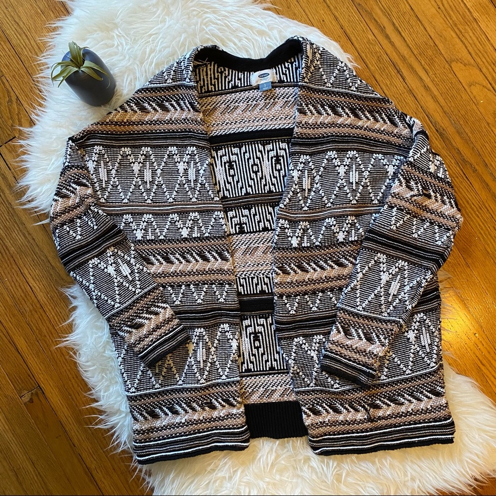 DONATED Old Navy | Jacquard Cardigan Sweater | Brown, Black & White | Size Small